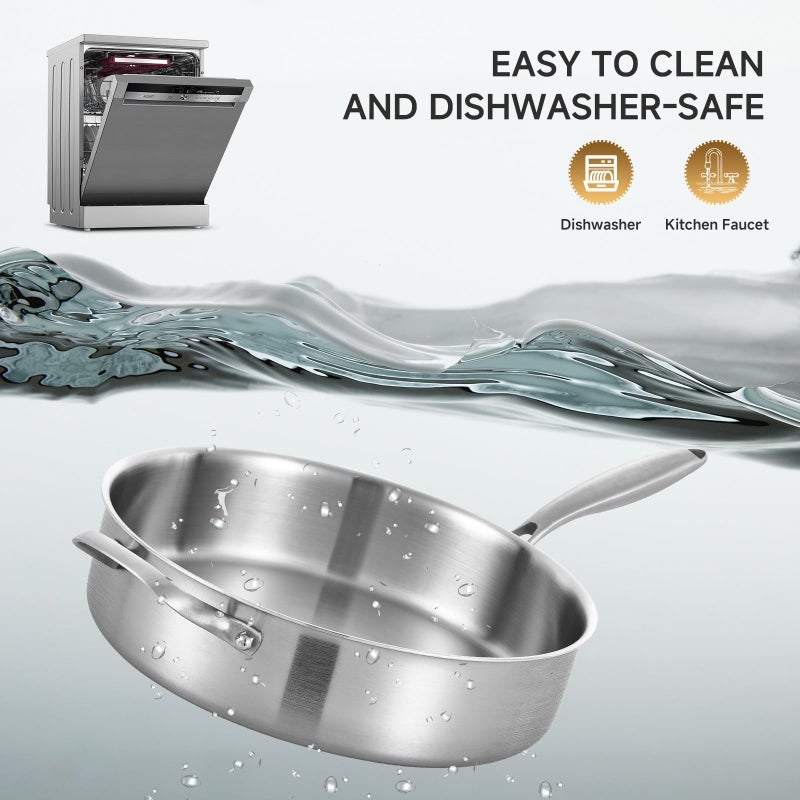 LOLYKITCH 5 Quarts Tri-Ply Stainless Steel SautÃ© Pan wih Lid, 12 Inch Deep Frying Pan,Jumbo Cooker,Induction Cooking Pan,Dishwasher and Oven Safe,Detachable Handle. - Image 5