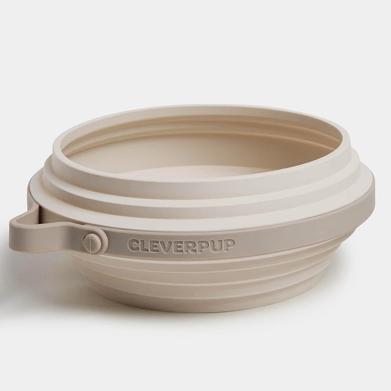 Cleverpup Nomad Large Collapsible Travel Dog Bowl - 4 Cup BPA-Free Silicone for Medium & Large Dogs, Portable, Food & Water, Dishwasher Safe - Sand - Image 1