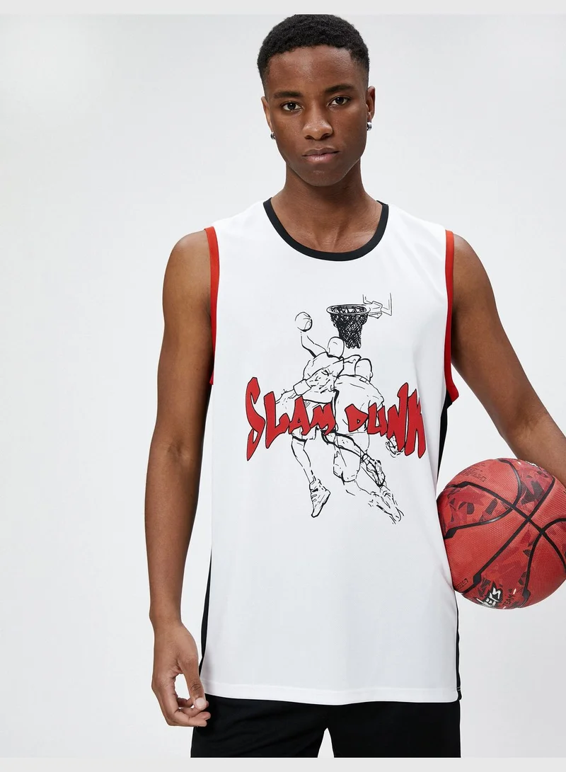 KOTON Sport Oversized Tanktop Basketball Printed Crew Neck