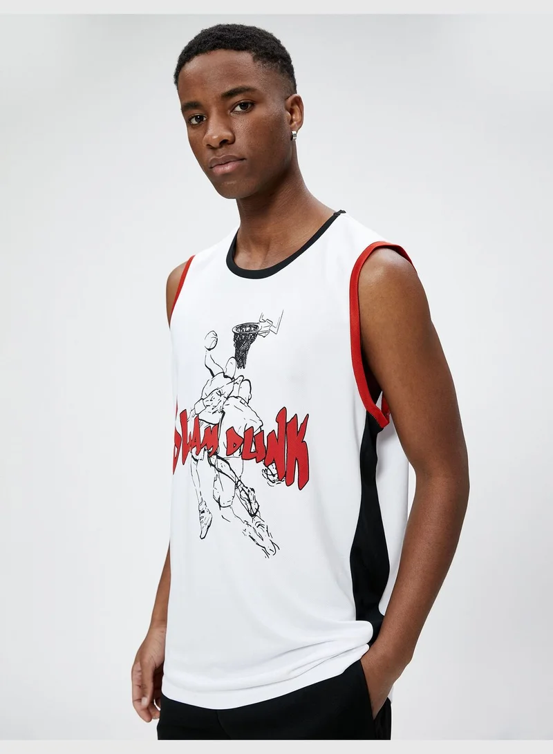 KOTON Sport Oversized Tanktop Basketball Printed Crew Neck