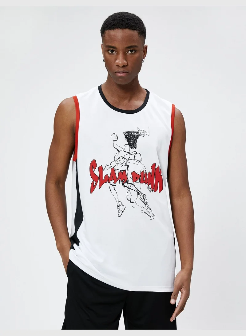 KOTON Sport Oversized Tanktop Basketball Printed Crew Neck