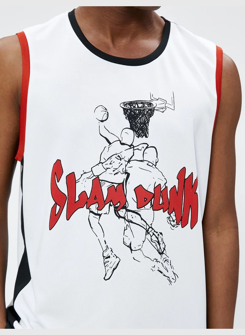 KOTON Sport Oversized Tanktop Basketball Printed Crew Neck