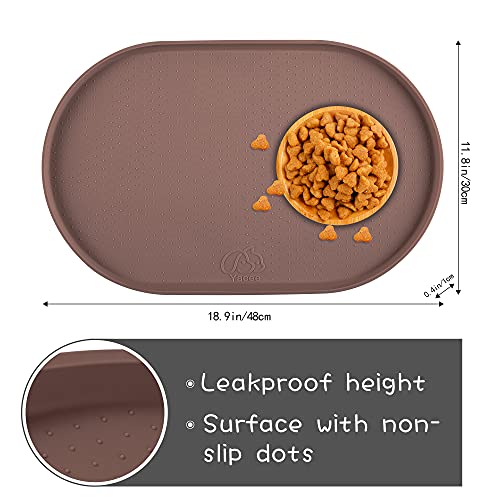 Yacee 100% Waterproof 0.5" Raised Edge BPA Free Silicone Dog Food Mat, Pet Cat Feeding Mats Contain Spills Protects Floors, Placemats for Cats and Dogs Water Bowl Dishwasher. (Small, Brown) - Image 2
