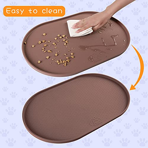 Yacee 100% Waterproof 0.5" Raised Edge BPA Free Silicone Dog Food Mat, Pet Cat Feeding Mats Contain Spills Protects Floors, Placemats for Cats and Dogs Water Bowl Dishwasher. (Small, Brown) - Image 4
