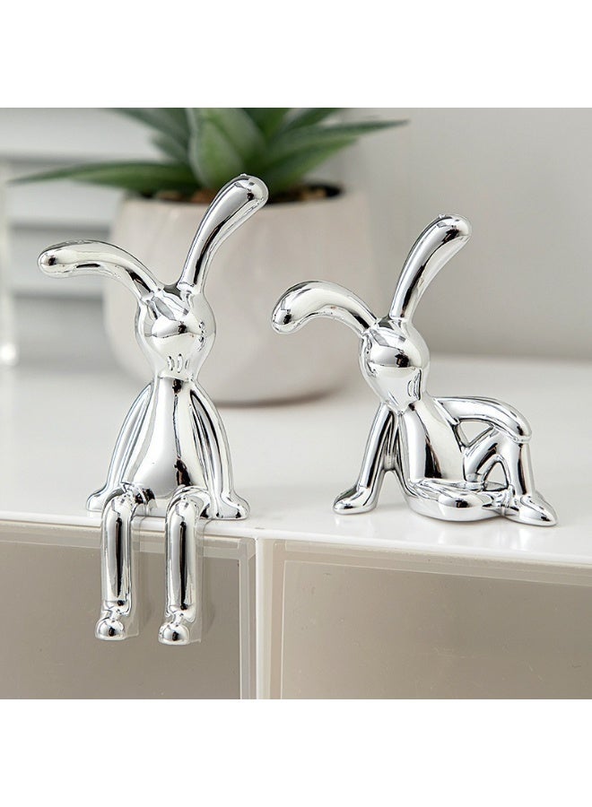 Relex 2-Piece Silver Rabbit Car Ornaments, Sitting & Crouching Figurines, Long-Legged Design for Car Interior Decor - Image 1