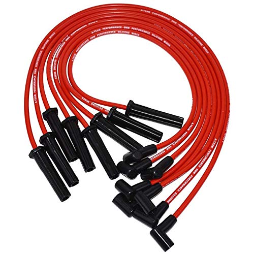 A-Team Performance Red Silicone Spark Plug Wires Set 90 Degree Black Boot for HEI Distributor Ignition Coil Accessories Compatible With Mopar Chrysler Dodge 318 360 8.0mm - Image 1