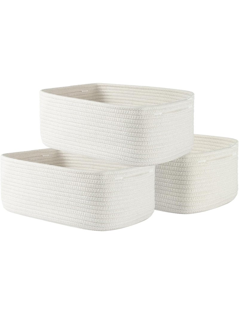 Uwals Small Woven Basket, 33X22X13CM, Storage Basket for Organizing, Cute Small Rope Shelf Closet Cube Storage Bins Baskets for Shelves, Dog Toy Basket, Gift Baskets Empty, 3 Packs, Off White  - Image 1