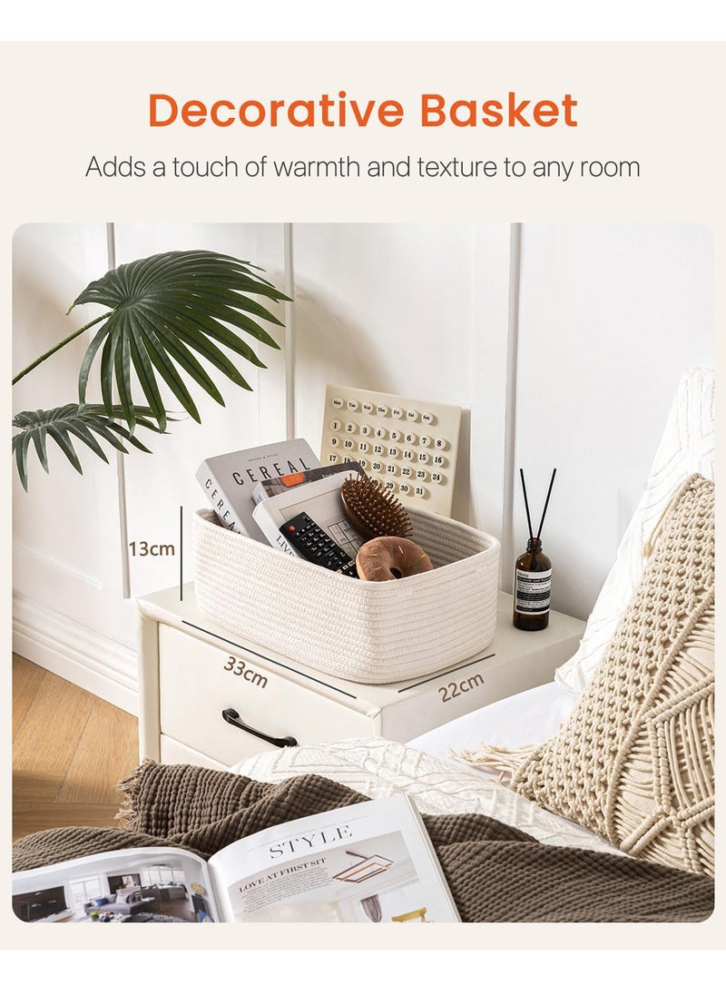 Uwals Small Woven Basket, 33X22X13CM, Storage Basket for Organizing, Cute Small Rope Shelf Closet Cube Storage Bins Baskets for Shelves, Dog Toy Basket, Gift Baskets Empty, 3 Packs, Off White  - Image 2
