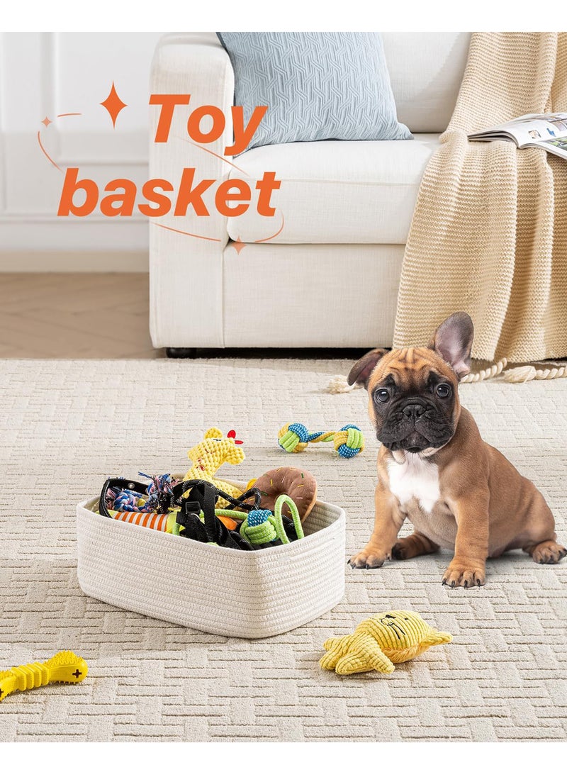 Uwals Small Woven Basket, 33X22X13CM, Storage Basket for Organizing, Cute Small Rope Shelf Closet Cube Storage Bins Baskets for Shelves, Dog Toy Basket, Gift Baskets Empty, 3 Packs, Off White  - Image 5