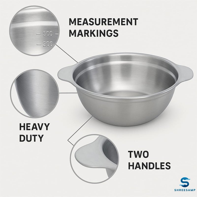 SHREESAMP وعاء بايلا من الفولاذ المقاوم للصدأ الفضي - مطروق يدويًا مع مقبضين مزدوجين، وعاء نودلز كوري غير لاصق، وعاء شوربة متعدد الاستخدامات للطهي والتقديم، أدوات طهي سهلة التنظيف للمطبخ - Image 4