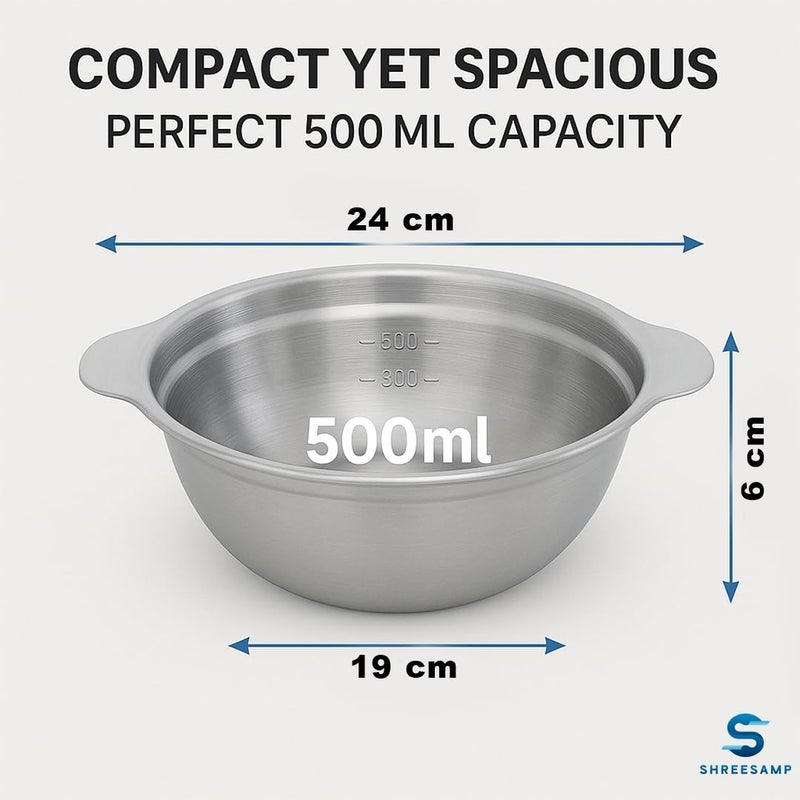 SHREESAMP وعاء بايلا من الفولاذ المقاوم للصدأ الفضي - مطروق يدويًا مع مقبضين مزدوجين، وعاء نودلز كوري غير لاصق، وعاء شوربة متعدد الاستخدامات للطهي والتقديم، أدوات طهي سهلة التنظيف للمطبخ - Image 5