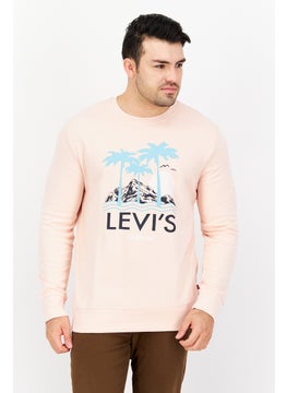 Levi's Men Crew Neck Long Sleeve Graphic Print Sweatshirts, Peach  - Image 1