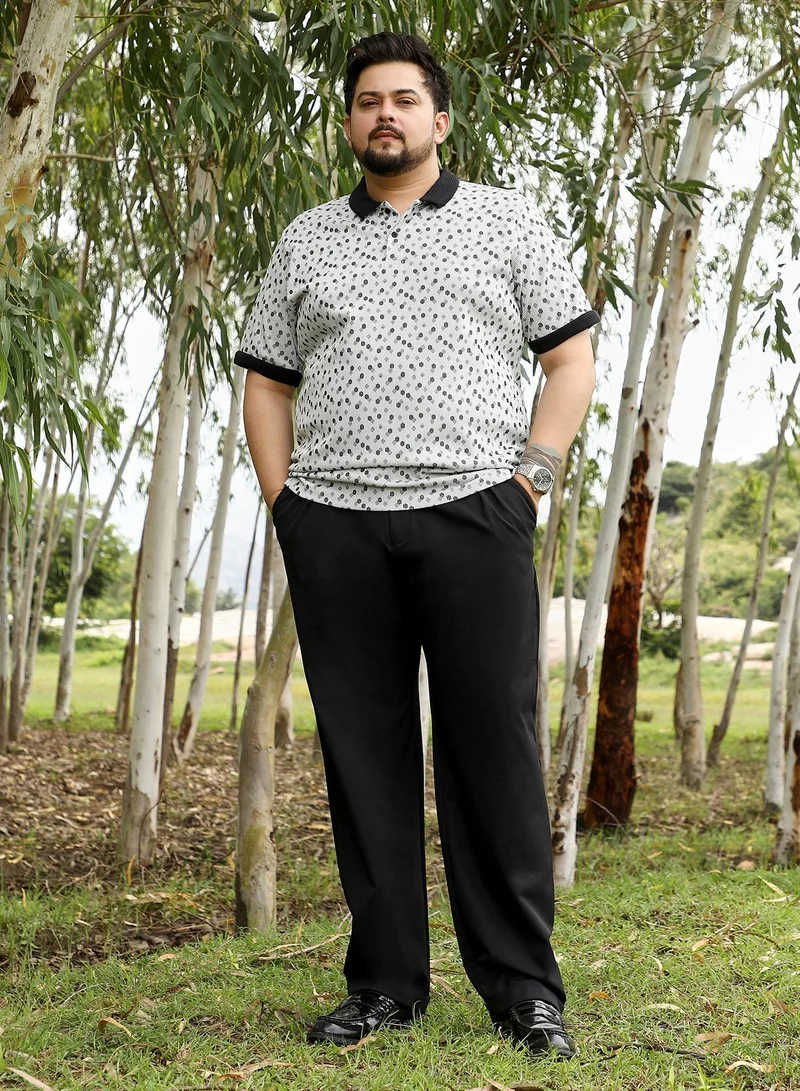 Instafab Plus Instafab Plus Men Shadowed-Polka Polo T-Shirt | Jacquard Polo Neck , Short Cuff Sleeves | Half-Button Closure , Straight Hem | Geometric Jacquard | Knit Fabric For Casual & Daily Wear | Cream White