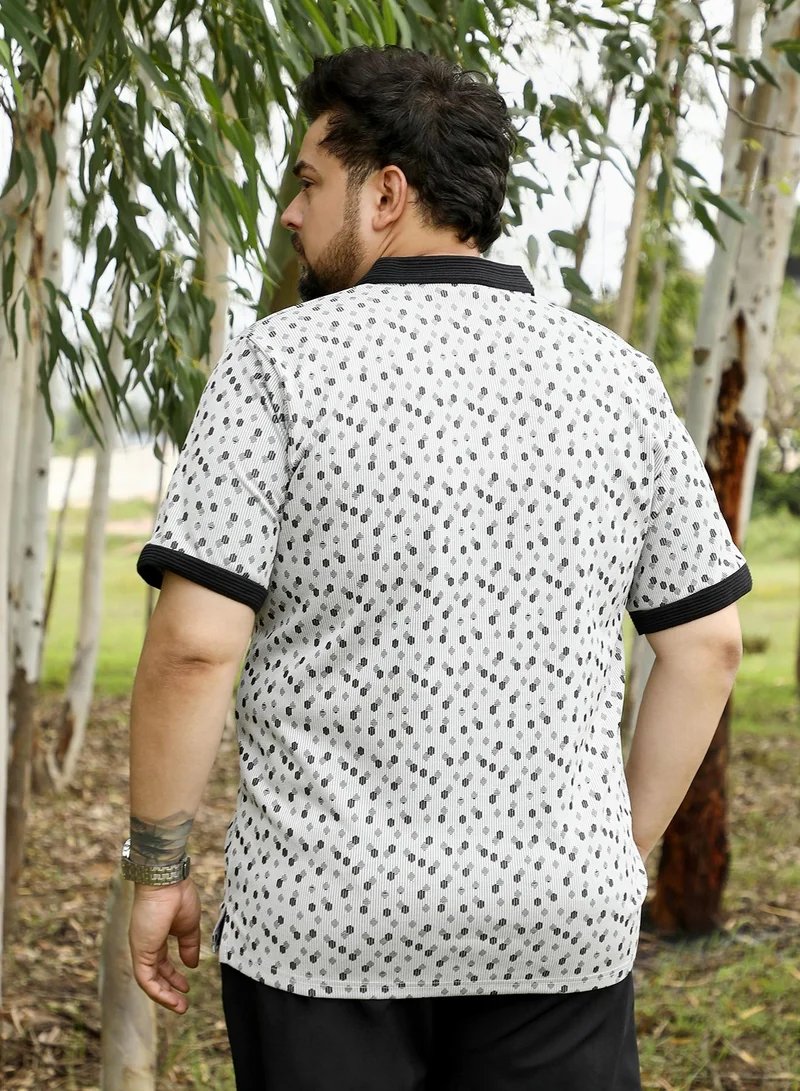 Instafab Plus Instafab Plus Men Shadowed-Polka Polo T-Shirt | Jacquard Polo Neck , Short Cuff Sleeves | Half-Button Closure , Straight Hem | Geometric Jacquard | Knit Fabric For Casual & Daily Wear | Cream White