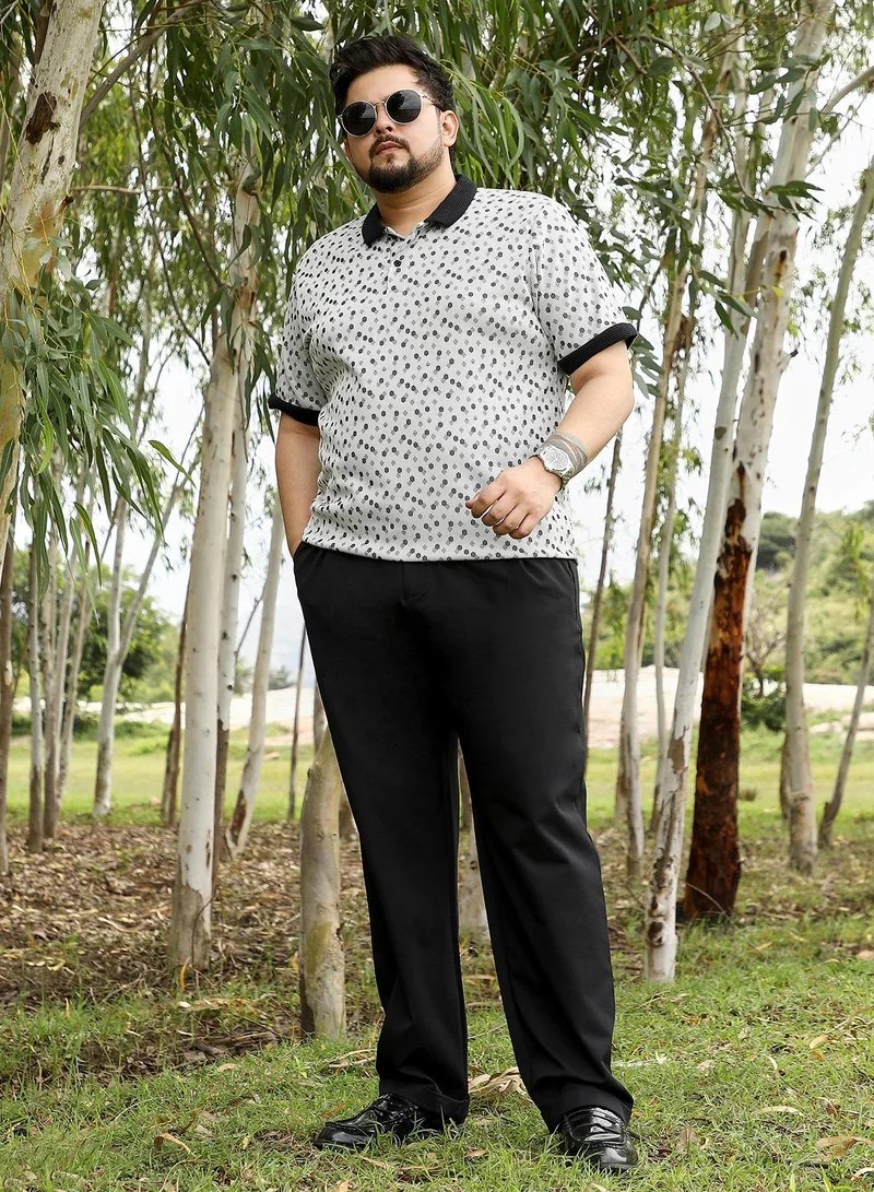 Instafab Plus Instafab Plus Men Shadowed-Polka Polo T-Shirt | Jacquard Polo Neck , Short Cuff Sleeves | Half-Button Closure , Straight Hem | Geometric Jacquard | Knit Fabric For Casual & Daily Wear | Cream White