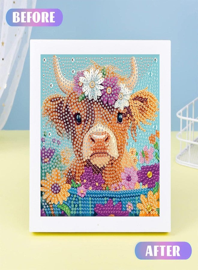 xackcme Highland Cow Diamond Art Painting Kits for Kids with Frame,Cow Diamond Art for Kids Ages 4-8-12,Easy Kids Animal Gem Art Kit with Beautiful Package for Gift Home Wall Decor(7x7inch) - Image 3