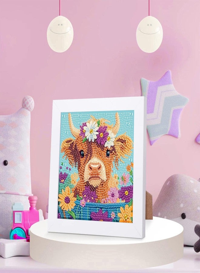 xackcme Highland Cow Diamond Art Painting Kits for Kids with Frame,Cow Diamond Art for Kids Ages 4-8-12,Easy Kids Animal Gem Art Kit with Beautiful Package for Gift Home Wall Decor(7x7inch) - Image 4