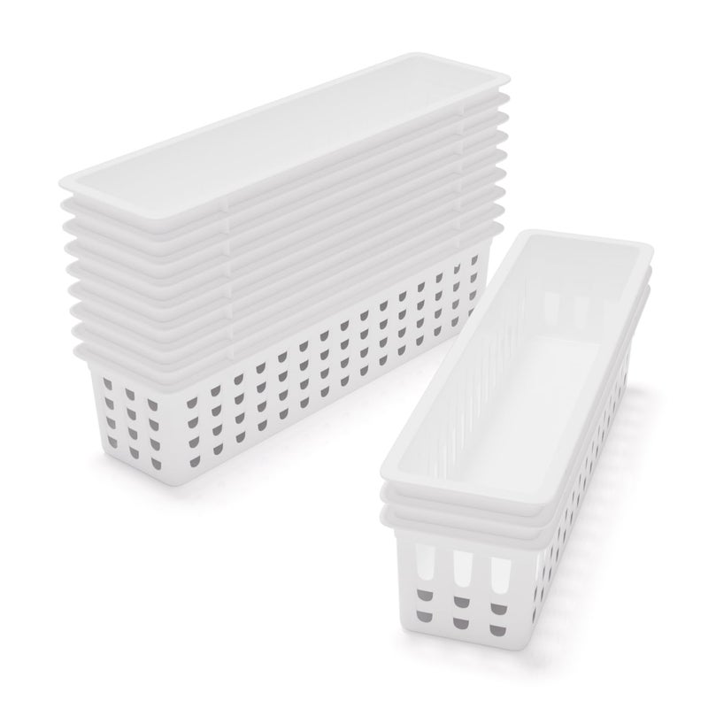 whillar Slim Pencil Organizer Storage Container Color Pencil Marker Crayon Small Plastic Storage Basket Container Tray box for Office Classroom Home White 12 PCS S - Image 2
