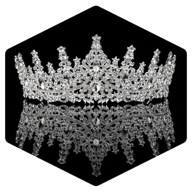 Tiara for Women Crystal Queen Crowns Rhinestone Princess Tiaras Royal Hair Accessories Perfect for Birthday Decorations Wedding Brides and Halloween Cosplay Silver