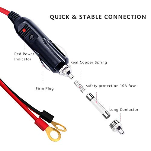 SPARKEL 12V Car Cigarette Lighter Power Connection Cigarette Socket Male Adapter With Wire&Ring Terminals,Red - Image 5