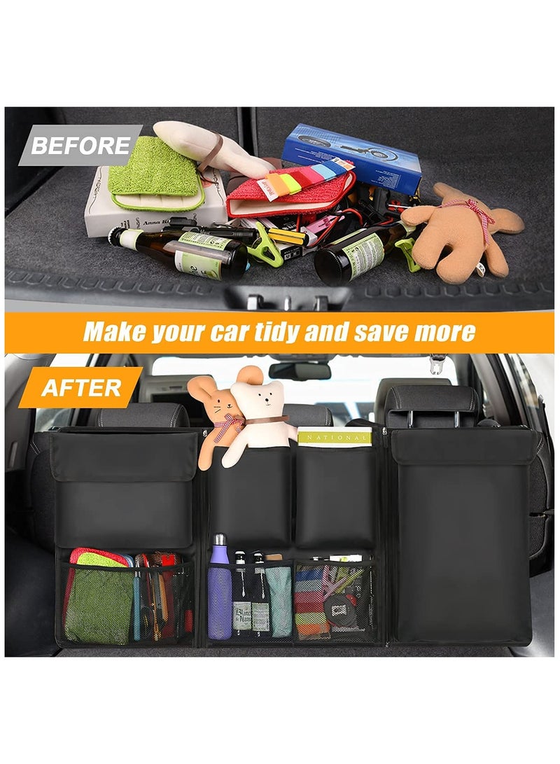 Excefore Car Boot Organiser, Car Trunk Tidy Organiser Bag, Detachable MultiPocket Car Organiser Seat Back Protectors with Zipper, Water-Proof Durable Foldable Children's Travel Storage Bag, 101x46cm - Image 5