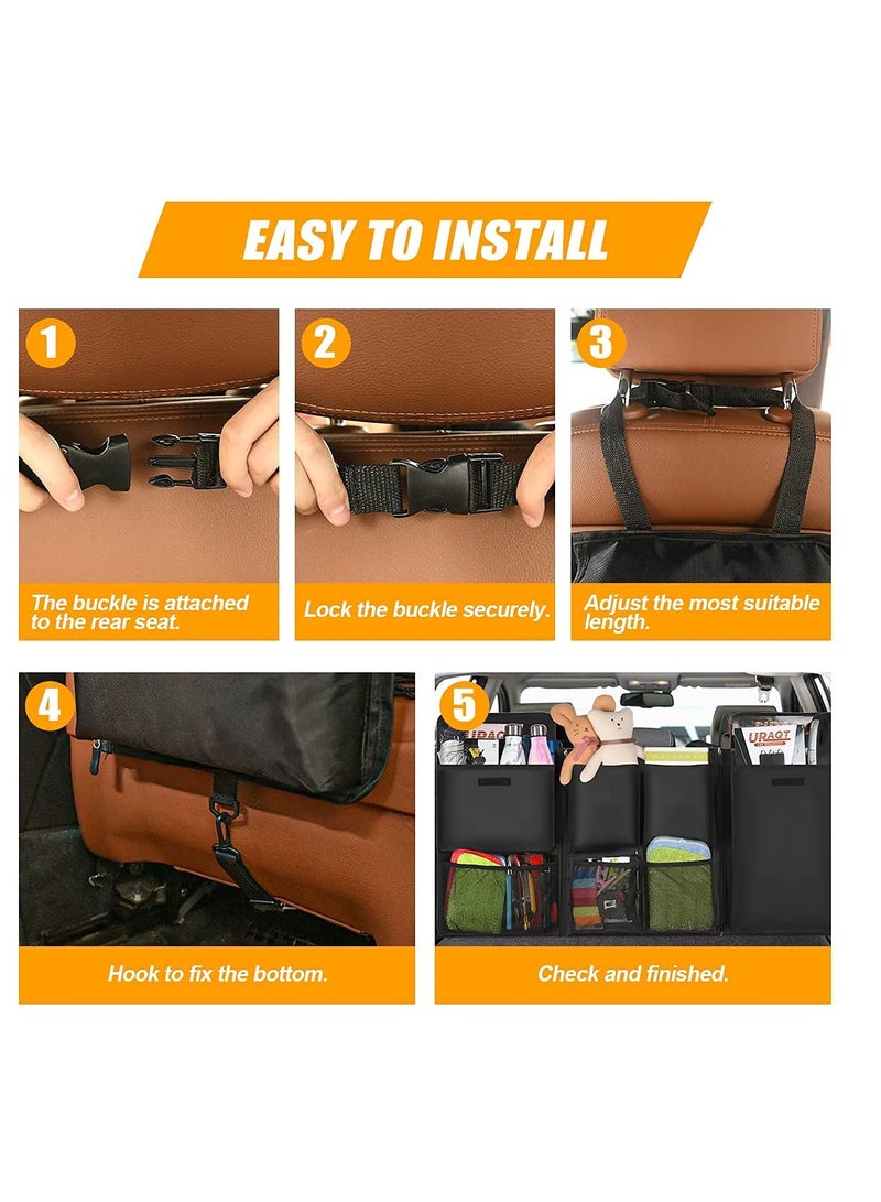 Excefore Car Boot Organiser, Car Trunk Tidy Organiser Bag, Detachable MultiPocket Car Organiser Seat Back Protectors with Zipper, Water-Proof Durable Foldable Children's Travel Storage Bag, 101x46cm - Image 4