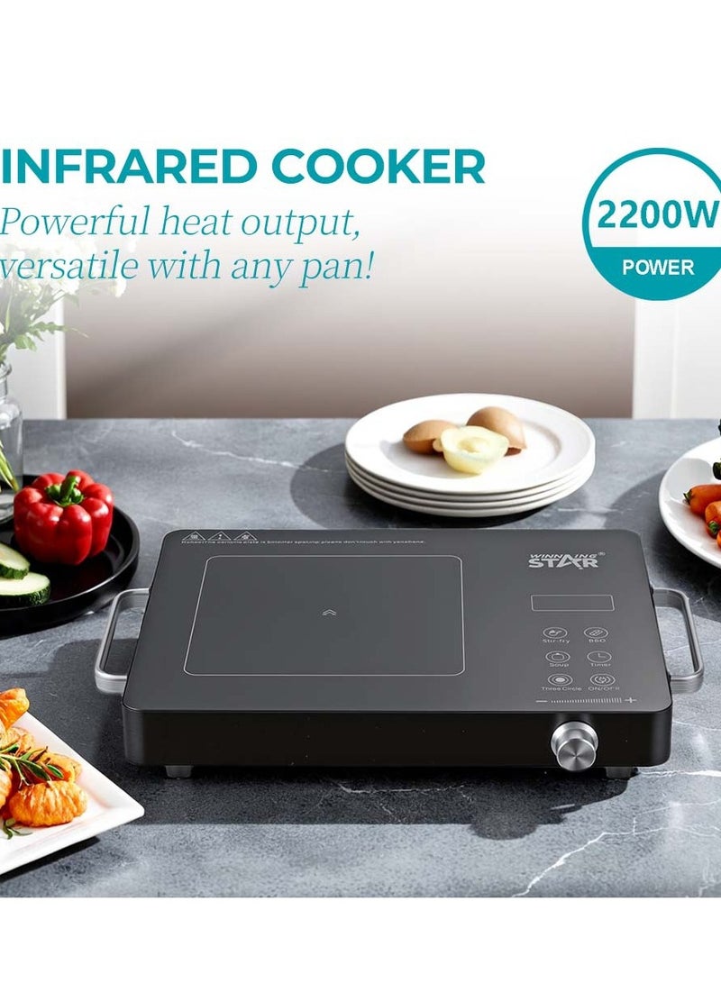 Winning Star Portable Infrared Burner, 2200W Electric Burner with 3 Hours Timer, Electric Hot Plate, Touch Control Panel & Adjustable Heating Power, Electric Cooktop for Cooking - Image 3