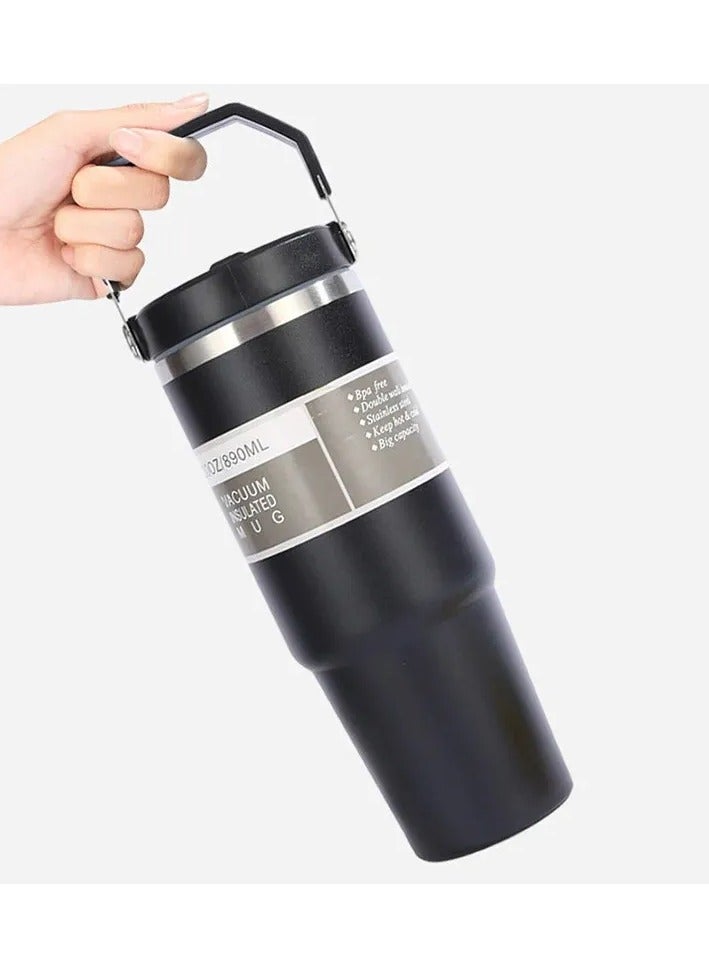 شوبيت كوب بهلوان، كوب معزول بالفراغ، كوب من الفولاذ المقاوم للصدأ مع غطاء وقش للشاي المثلج أو عصير القهوة والمزيد 30oz أسود - Image 5