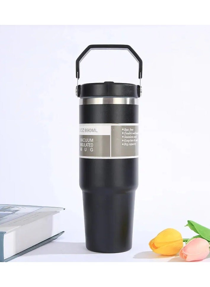 شوبيت كوب بهلوان، كوب معزول بالفراغ، كوب من الفولاذ المقاوم للصدأ مع غطاء وقش للشاي المثلج أو عصير القهوة والمزيد 30oz أسود - Image 4