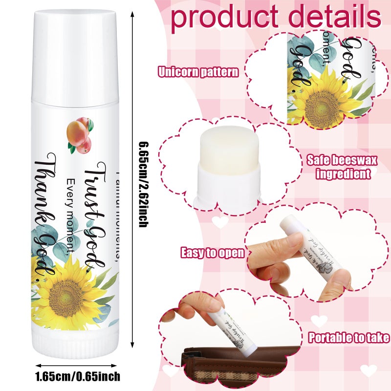 Siifert 50 Pcs Christmas Christian Lip Balm Bulk Bible Verses Lip Balm Scripture Christian Gifts for Women Faith Religious Church Party Favor Inspirational Gift for Coworker Staff Employee(Sunflower) - Image 3