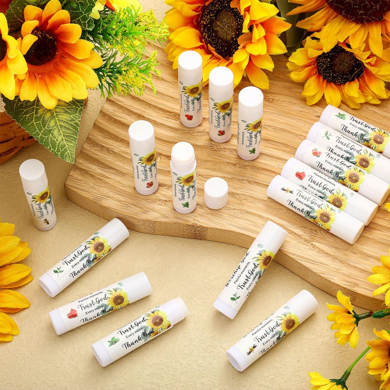Siifert 50 Pcs Christmas Christian Lip Balm Bulk Bible Verses Lip Balm Scripture Christian Gifts for Women Faith Religious Church Party Favor Inspirational Gift for Coworker Staff Employee(Sunflower) - Image 2