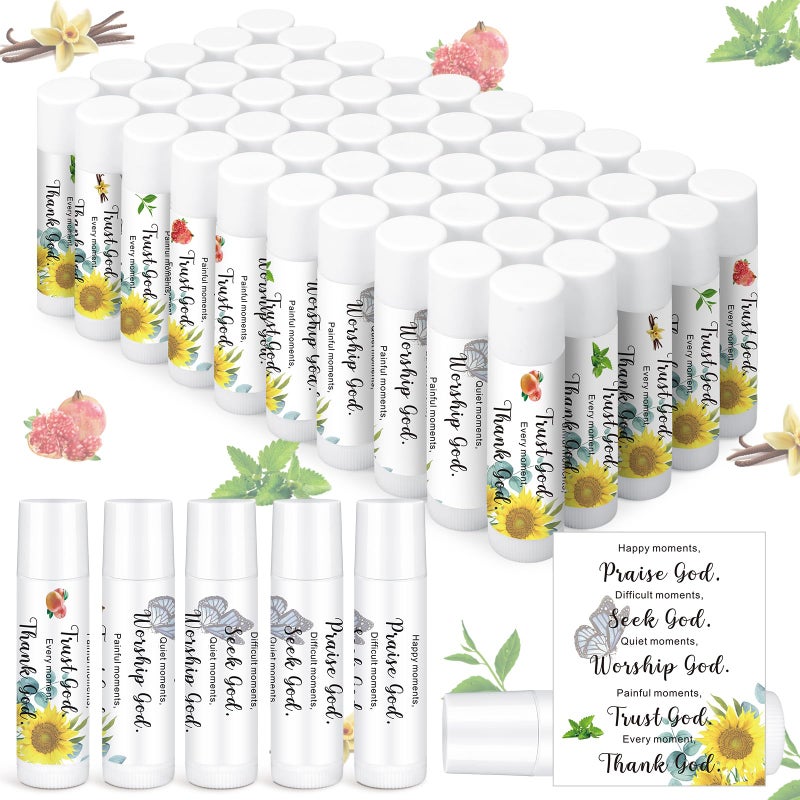 Siifert 50 Pcs Christmas Christian Lip Balm Bulk Bible Verses Lip Balm Scripture Christian Gifts for Women Faith Religious Church Party Favor Inspirational Gift for Coworker Staff Employee(Sunflower) - Image 1