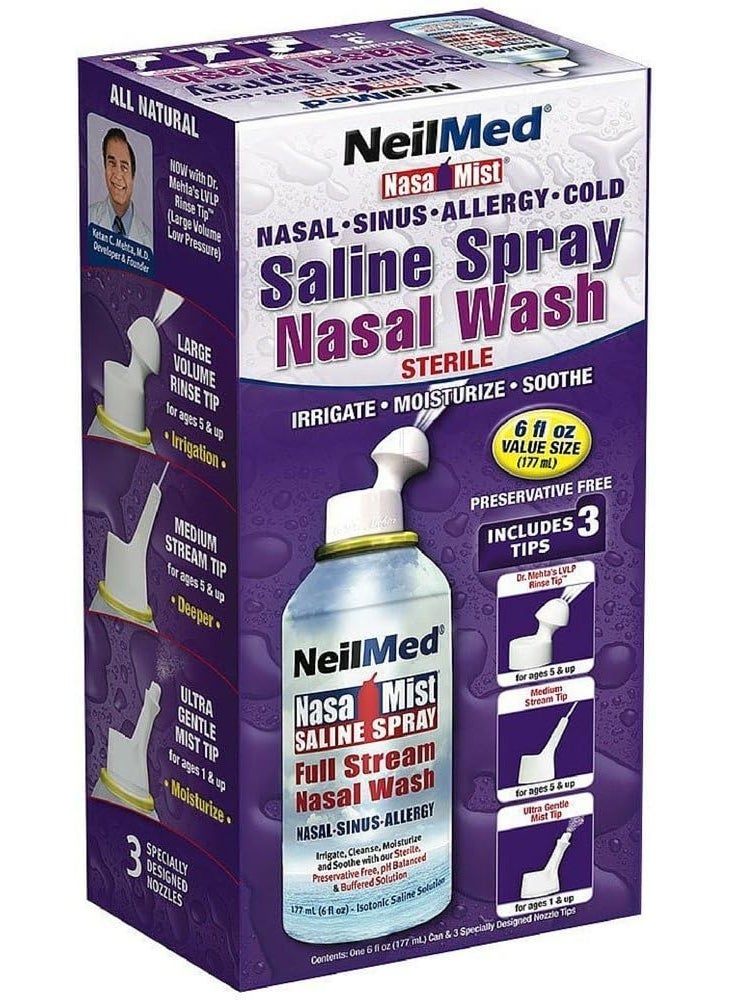 NeilMed - Neil Med NASA Mist Multi Purpose Saline Spray All in One, 6 Fl Oz (Pack of 6) - Image 1