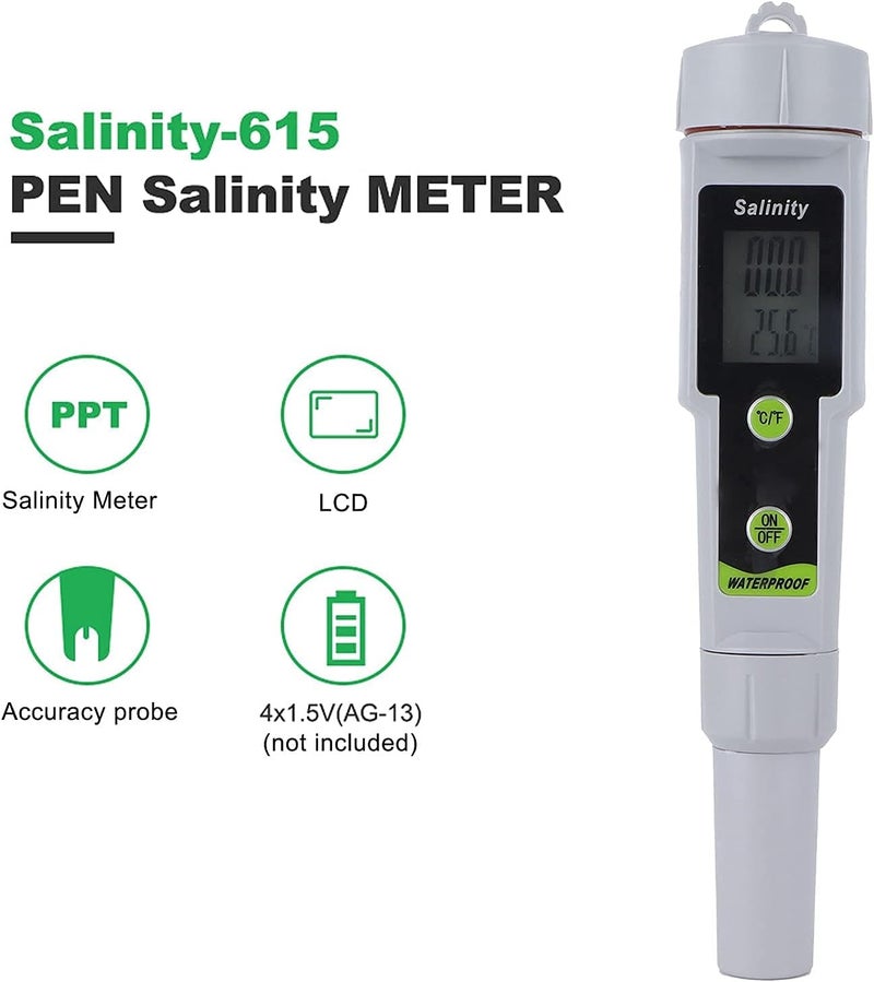 ويوبلز مقياس ملوحة، جهاز اختبار ملوحة رقمي على شكل قلم لمياه البحر وحمامات السباحة المالحة - Image 3