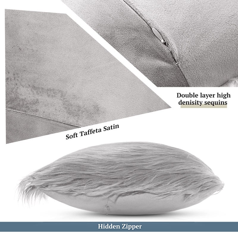 ايرينير Irenare 4 Pack Faux Fur Throw Cover Cover Coushion Cover Square Cover Fuzzy Case Case Discorative Pillowcase for Sofa Couch Chair Bed 16 × 16 Inch (Ray White) - Image 3