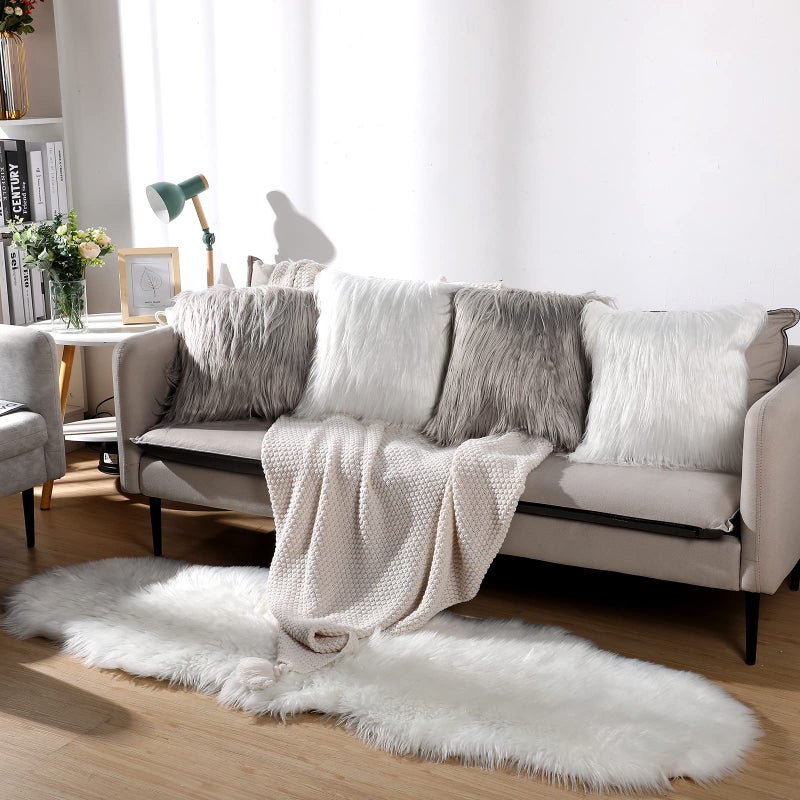ايرينير Irenare 4 Pack Faux Fur Throw Cover Cover Coushion Cover Square Cover Fuzzy Case Case Discorative Pillowcase for Sofa Couch Chair Bed 16 × 16 Inch (Ray White) - Image 4