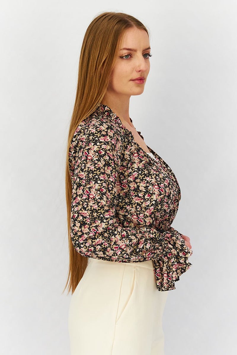 Missguided Women V-neck Long Sleeve Floral Print Bodysuit, Multicolor - Image 3