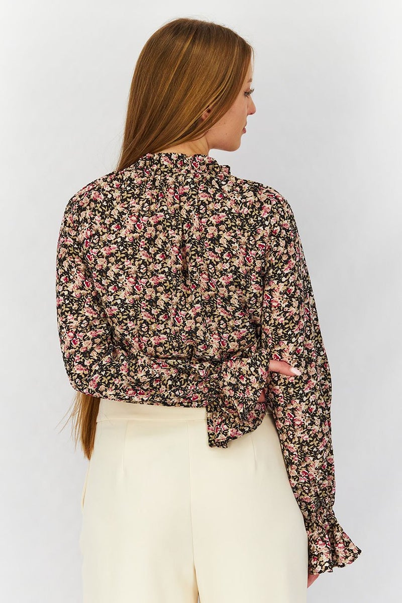 Missguided Women V-neck Long Sleeve Floral Print Bodysuit, Multicolor - Image 2