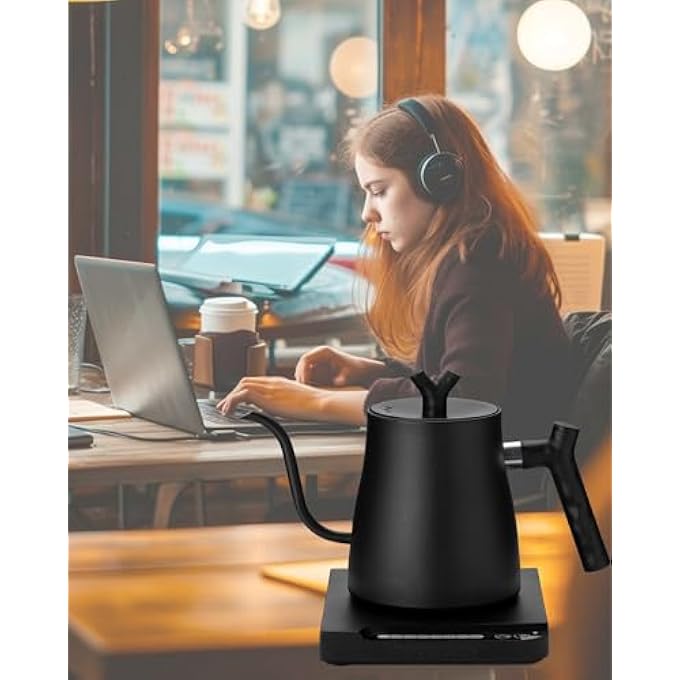 ALLESM 1000W Smart Electric Temperature Control Gooseneck Kettle 1L Electric Kettle Temperature Control Coffee KettleStainless Steel Electric Kettle With InsulationPour Over Teapot For Coffee And TeaBlack - Image 1