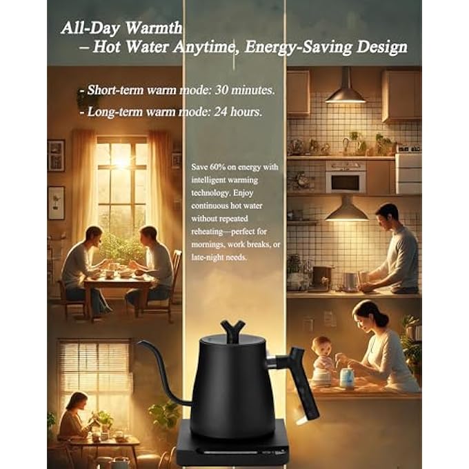 ALLESM 1000W Smart Electric Temperature Control Gooseneck Kettle 1L Electric Kettle Temperature Control Coffee KettleStainless Steel Electric Kettle With InsulationPour Over Teapot For Coffee And TeaBlack - Image 5