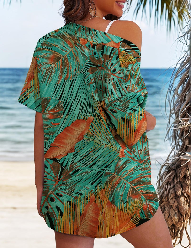 REDHOTYPE Women's Vacation Outfits Cover Ups Tropical Print Shorts Sets Hawaiian Summer Beachwear Orange Flower L - Image 4