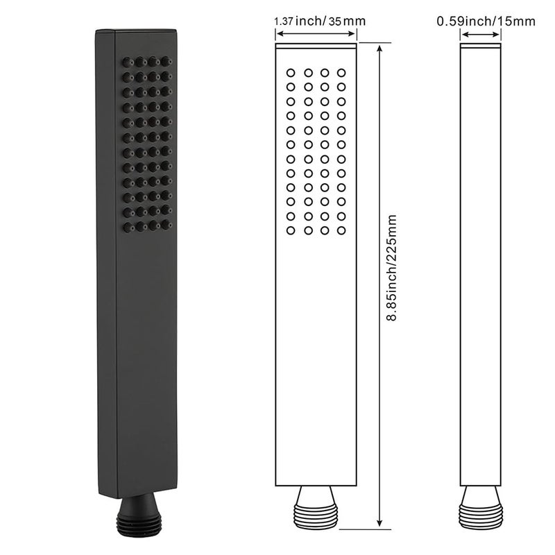 Asyas Solid Brass High Pressure Hand Held Shower Square Sprayer Head With Fixed Elbow Wall Connector Shower Holder And Hose Set Matte Black - Image 4