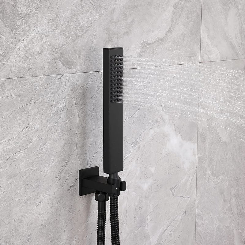 Asyas Solid Brass High Pressure Hand Held Shower Square Sprayer Head With Fixed Elbow Wall Connector Shower Holder And Hose Set Matte Black - Image 2