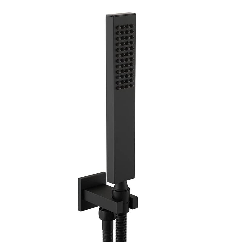 Asyas Solid Brass High Pressure Hand Held Shower Square Sprayer Head With Fixed Elbow Wall Connector Shower Holder And Hose Set Matte Black - Image 1