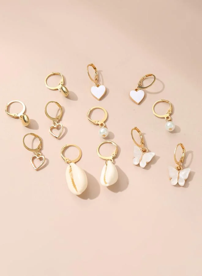 تايك تو Set of 6 - Conch and Heart Hoop Earrings