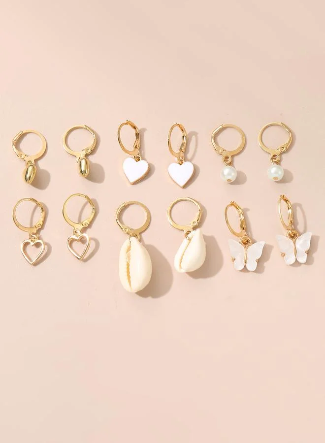 تايك تو Set of 6 - Conch and Heart Hoop Earrings