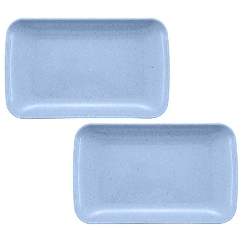 P-PLUS INTERNATIONAL Wheat Straw Plates Unbreakable Plastic Plates Reusable Dishwasher & Microwave Safe Wheat Straw Dinnerware Sets Kid-Friendly for Kitchen Outdoor Camping Salad (Blue, Set of 2) - Image 1