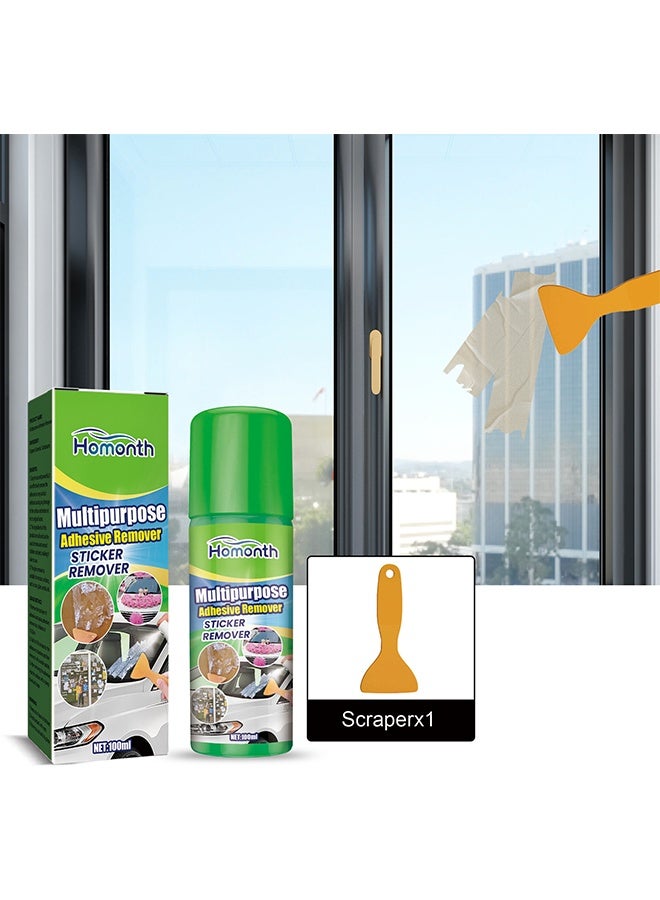 Homonth Multipurpose Adhesive Remover 100ml, Surface Safe Rapid Glue Remover with Scraper, Sticker Remover for Cars, Windows, Walls, Efficiently Remove Sticky Residues, Labels, Tape, Gum, Bandages, Adhesives, Wax - Image 1