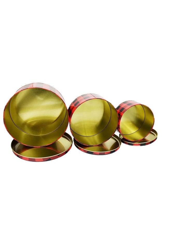 Black Duck Brand Set of 3 Round Holiday Decorative Nesting Tins - Largest Measures 8 in Diameter - Great For Storing Cookies, Brownies, and More! (Red/Black)