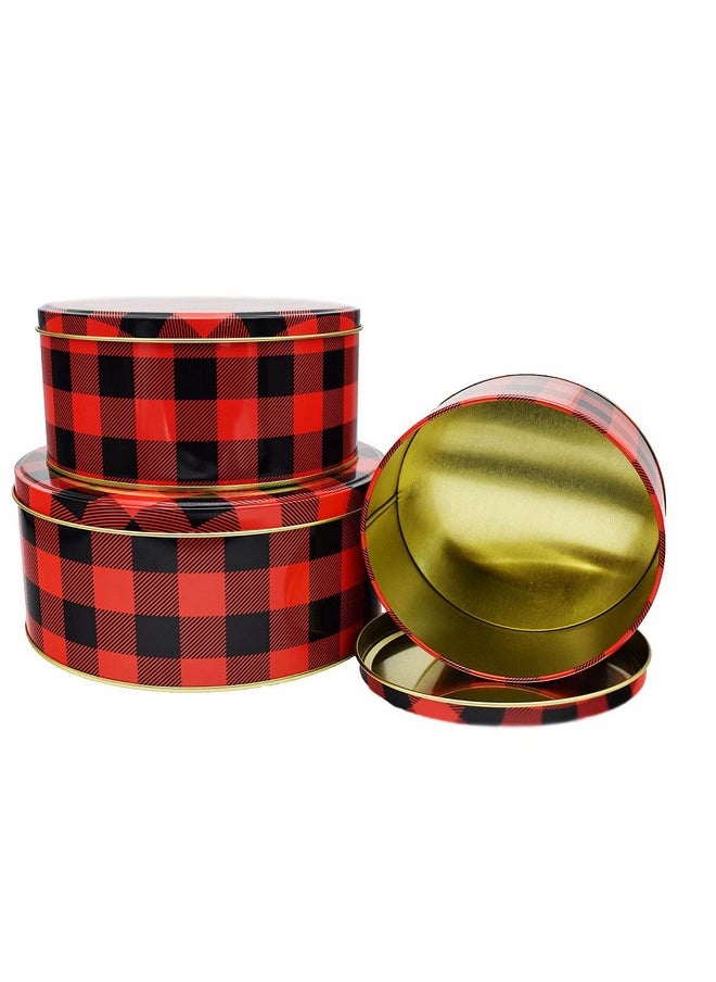 Black Duck Brand Set of 3 Round Holiday Decorative Nesting Tins - Largest Measures 8 in Diameter - Great For Storing Cookies, Brownies, and More! (Red/Black)